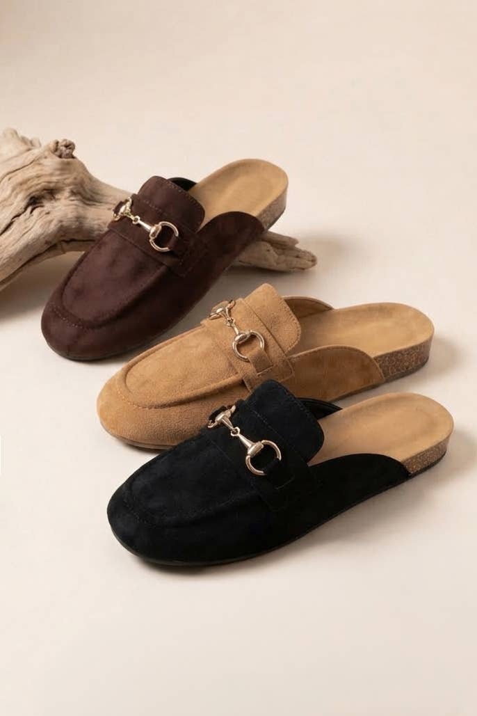 Suede Horsebit Moccasin Loafer Mule: BLACK