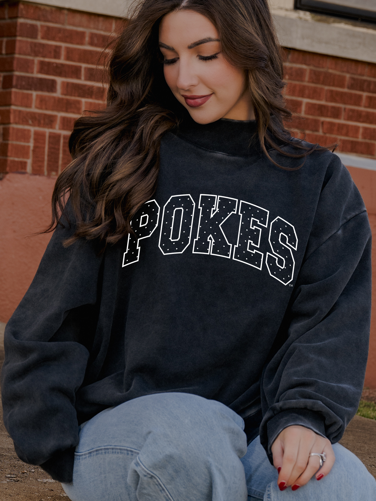 OSU Cowboys Polka Dot Puff Weekend Mock Neck Sweatshirt