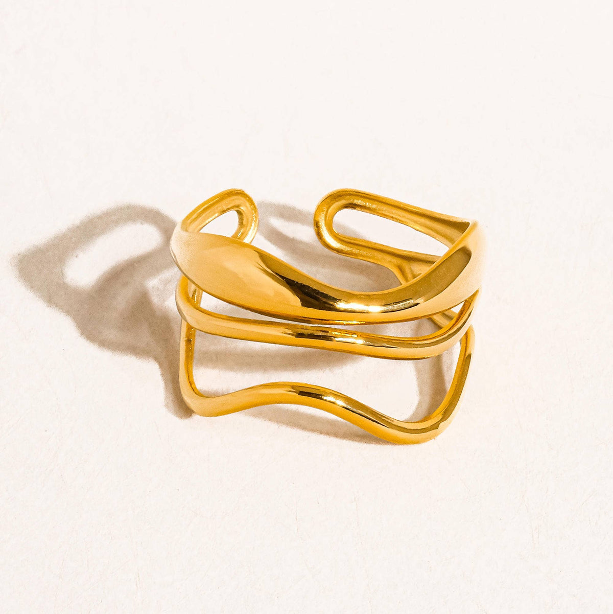 Gold Wave Layer Adjustable Ring - A143