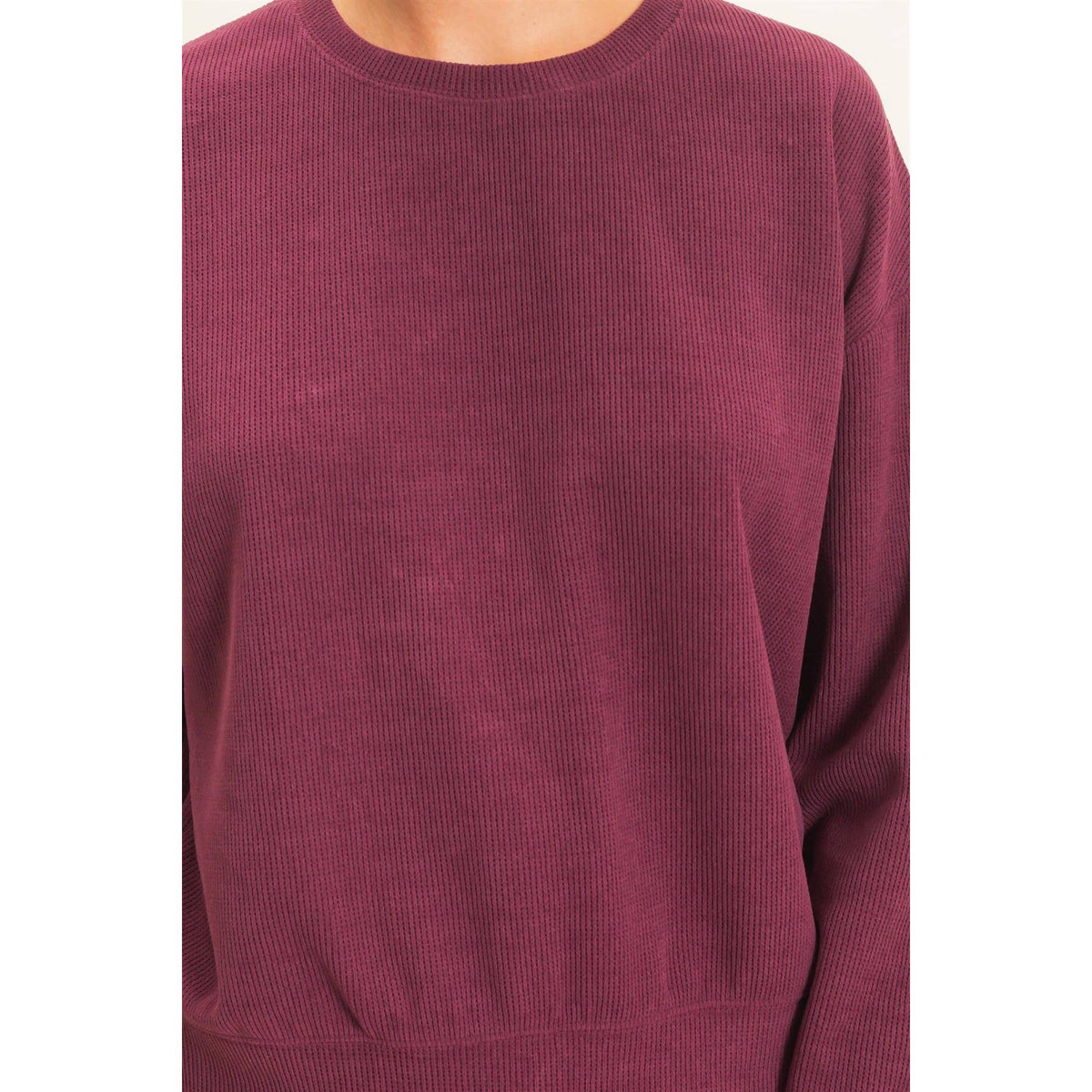 Waffle Knit Crew SET: DARK CHERRY