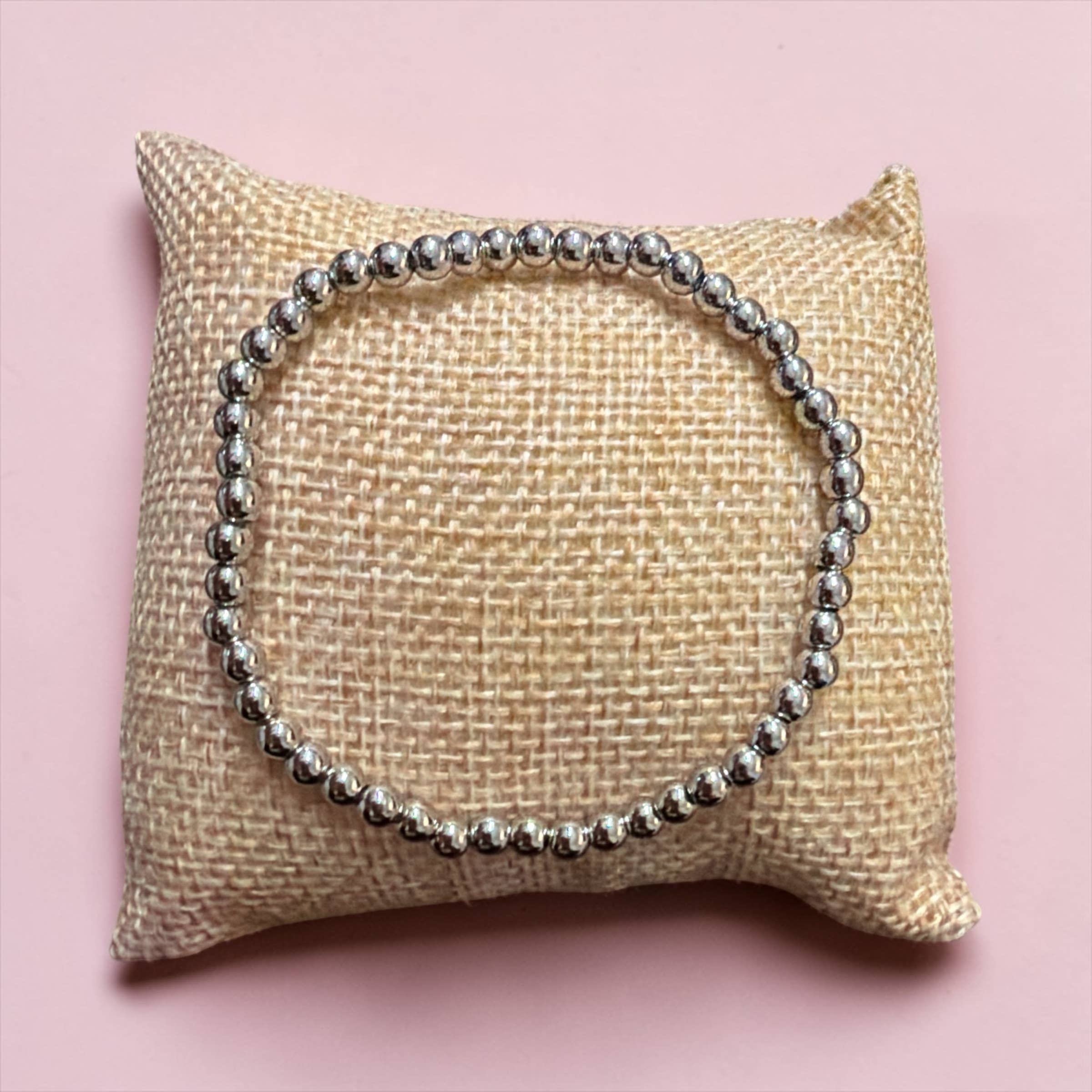 4mm Silver Beaded Bracelet : S148