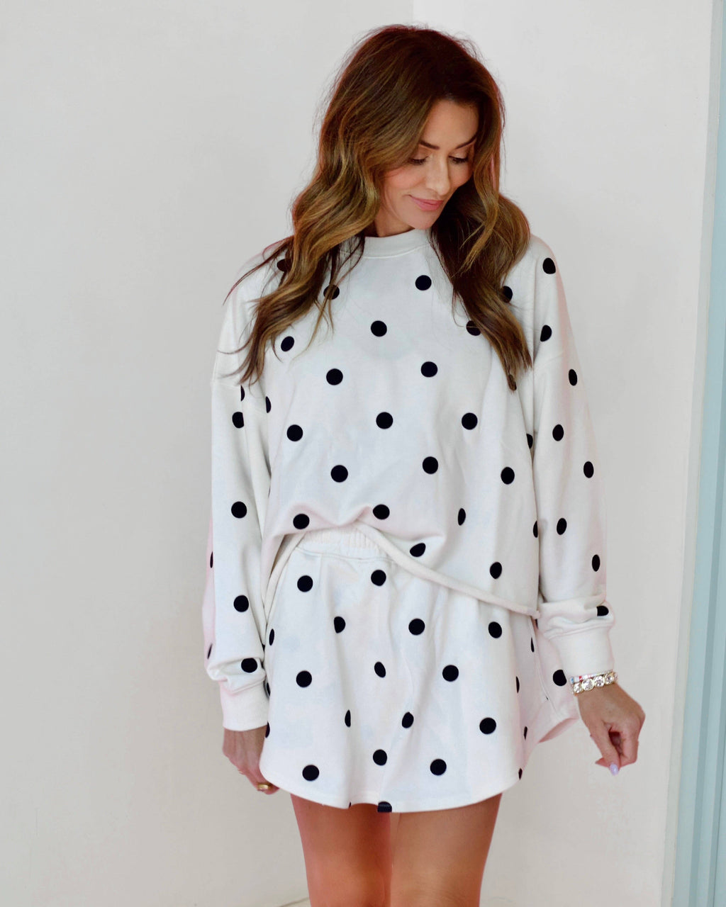 Ivory Polka Dot Long Sleeve Top & Skort Matching SET