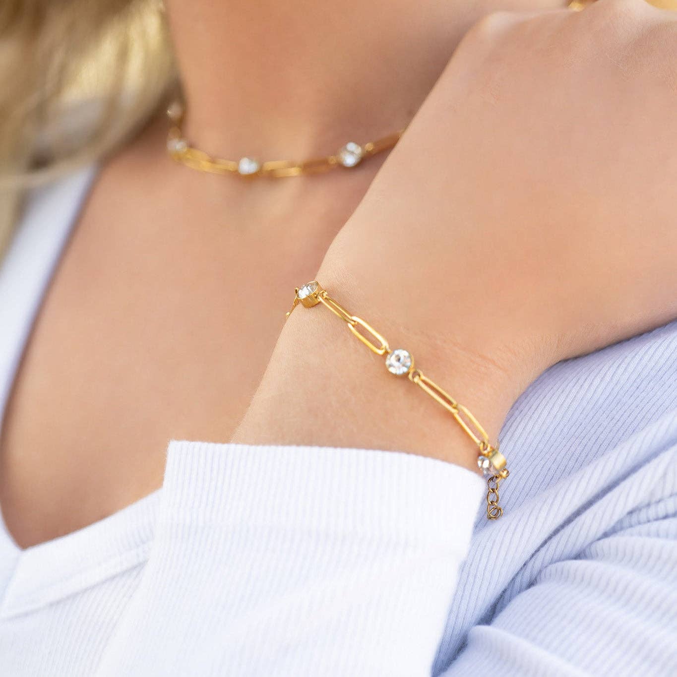 Stone Paperclip Chain Bracelet - S136