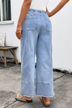 Seam Detail Raw Hem Wide Leg Drawstring Jeans | Beau Blue