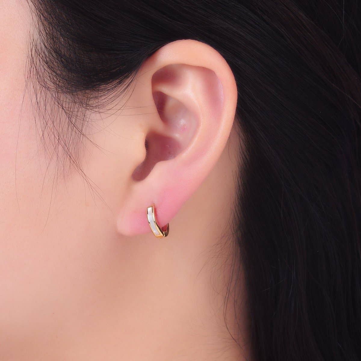 Gold Shell Pearl Huggie Earrings - E51