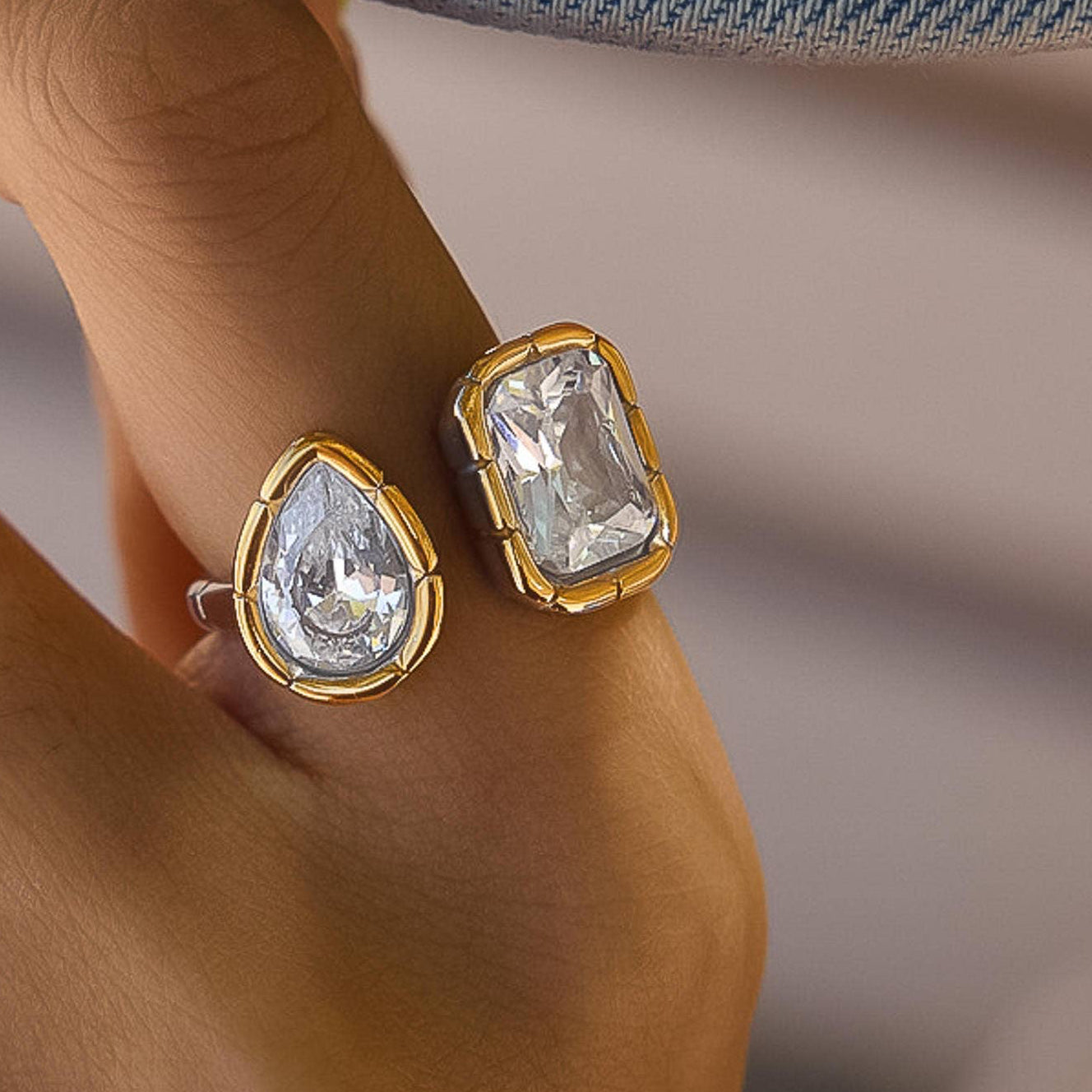 Golden Geometrical Adjustable Ring - A119