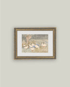 Geese Pond Framed Antique Art: 10x8