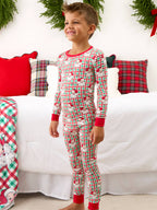 SoftSnooze™ Kids Bamboo Viscose Red & Green Dear Santa Christmas Long Sleeve Pajama Set: Multi-Color