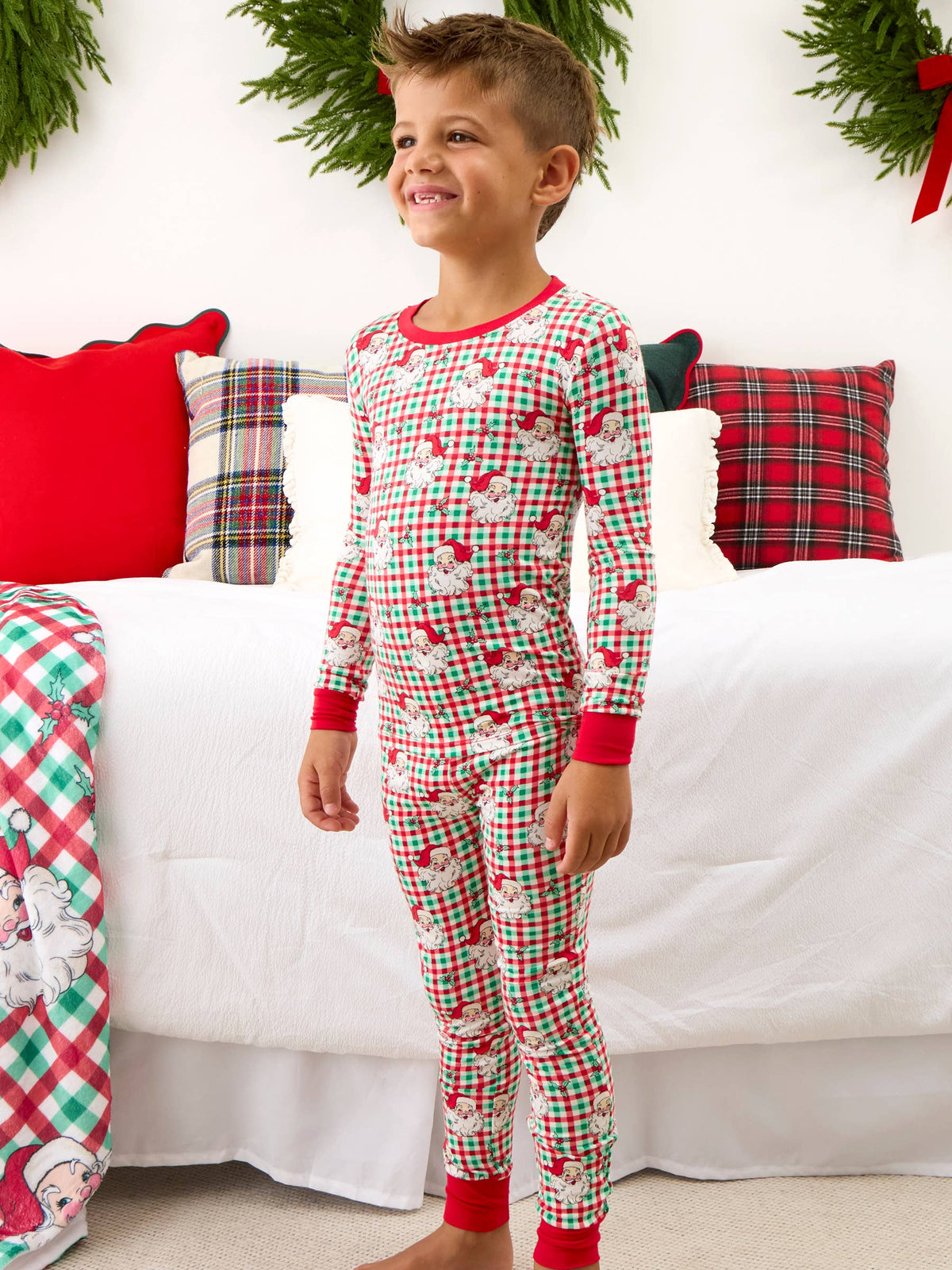 SoftSnooze™ Kids Bamboo Viscose Red & Green Dear Santa Christmas Long Sleeve Pajama Set: Multi-Color