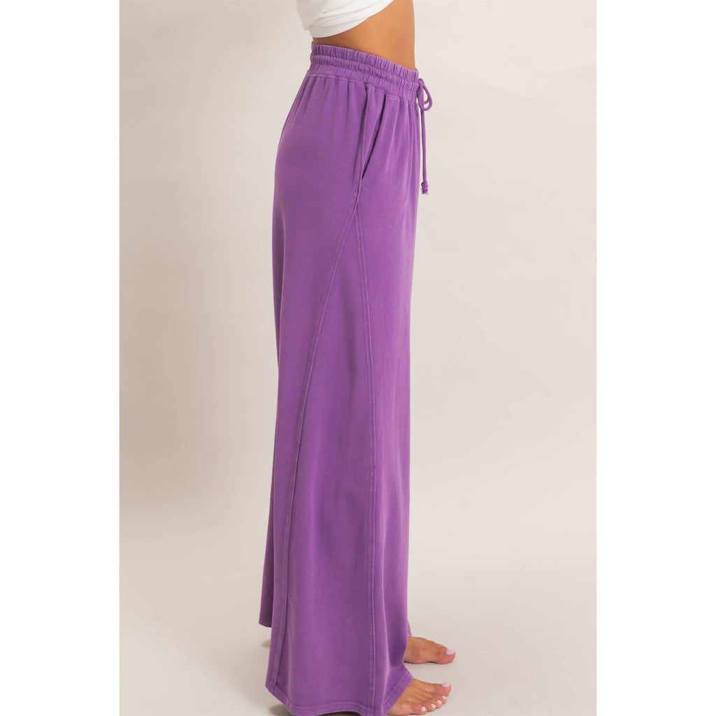 Wide Leg Mineral Wash Pants: BLACK