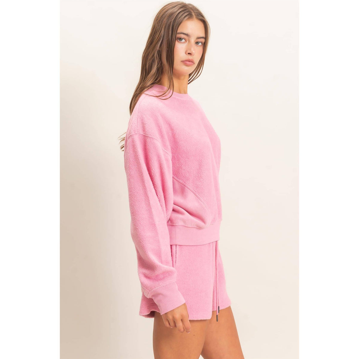 Contrast Sweatshirt & Shorts Set: CHARCOAL