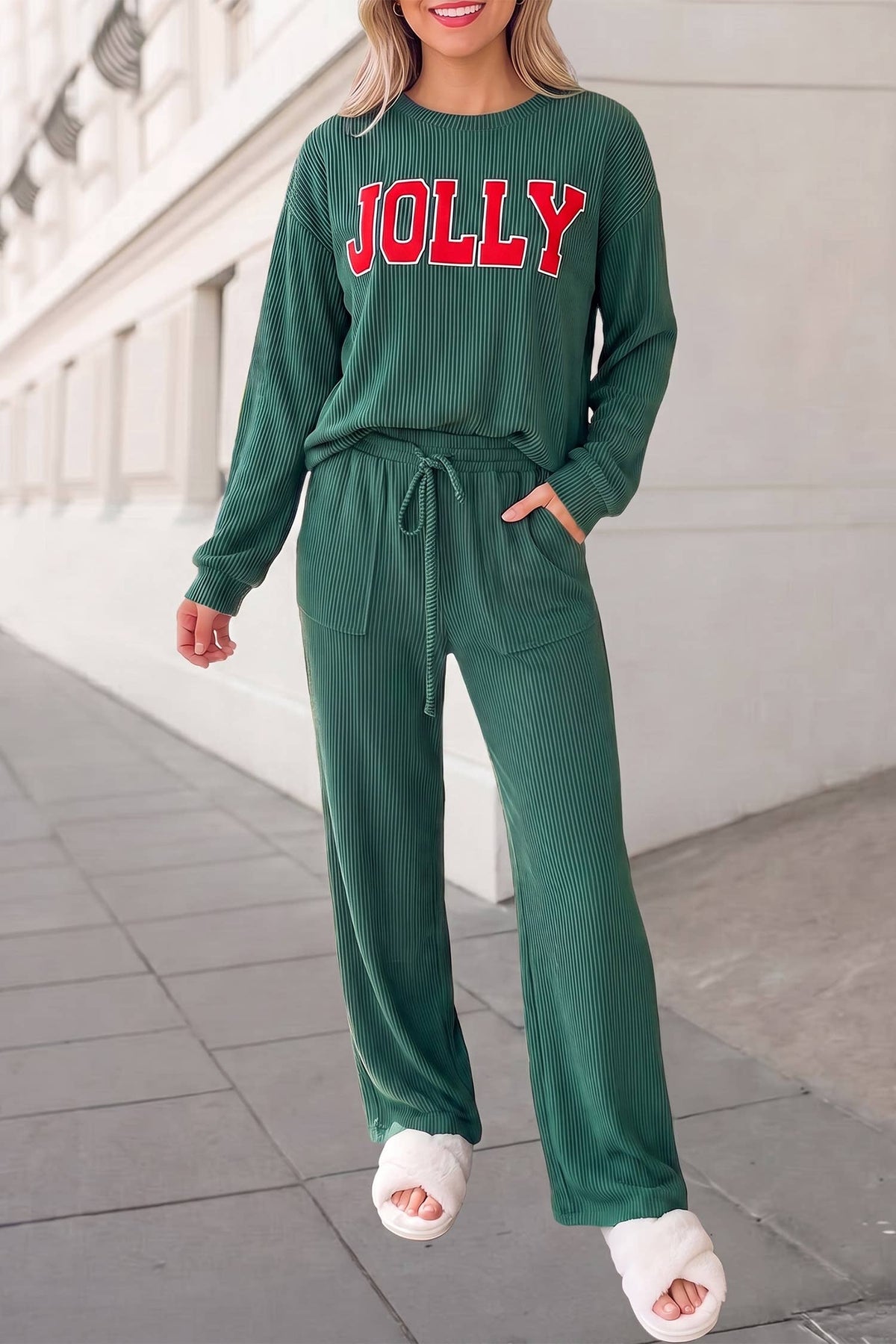 MERRY Christmas Graphic Corded Pants Set
