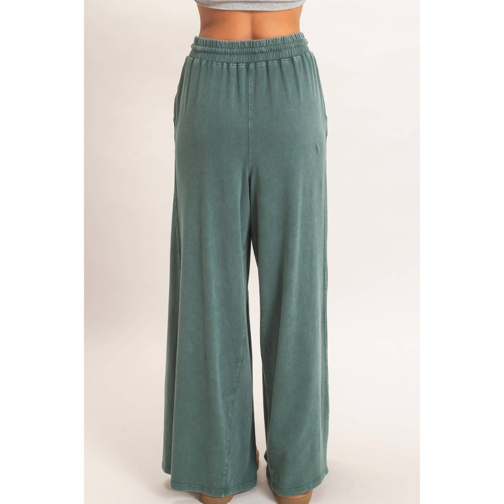 Wide Leg Mineral Wash Pants: BLACK