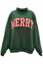 'MERRY' Embroidered Mock Neck Sweatshirt : MERRY