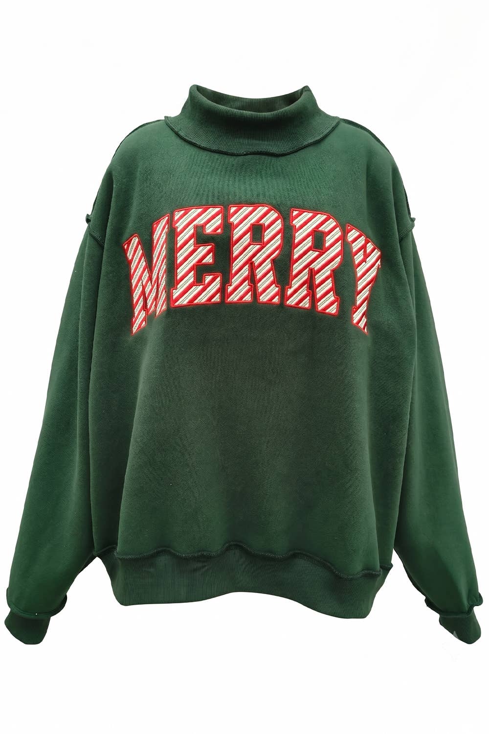 'MERRY' Embroidered Mock Neck Sweatshirt : MERRY