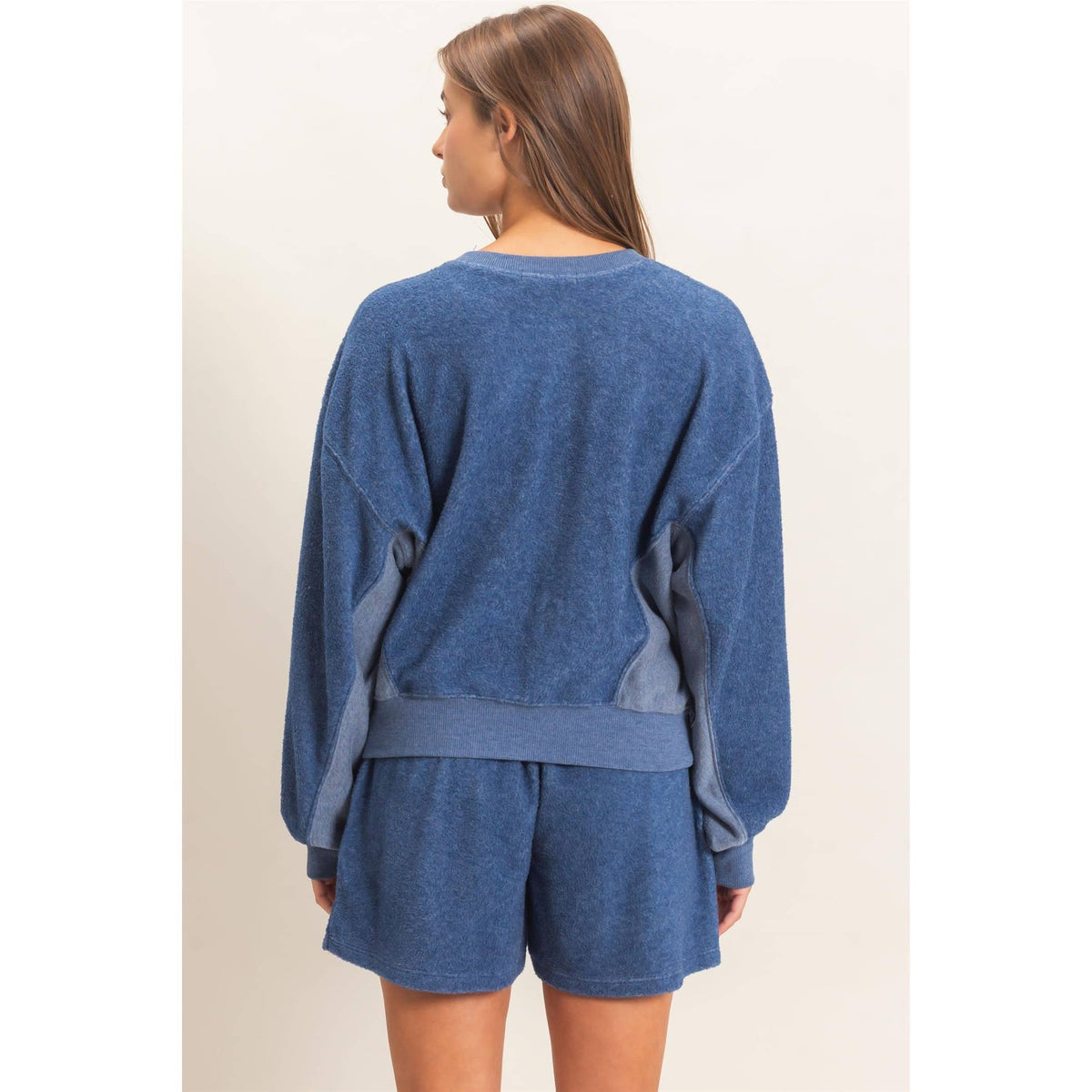 Contrast Sweatshirt & Shorts Set: CHARCOAL