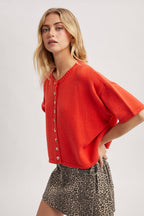BUTTON-UP SWEATER KNIT TOP / taupe