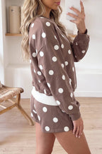 Polka Dot Ribbed Trim Top Casual Shorts Set: