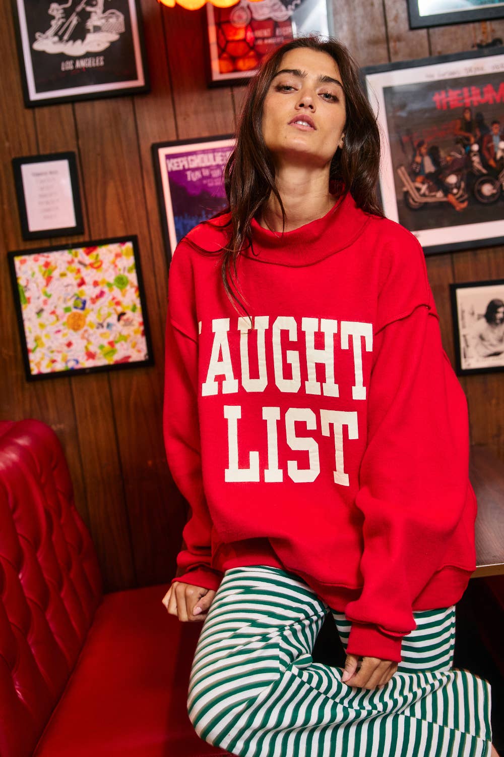 NICELIST | Reversible Slogan Mockneck Pullover: Red
