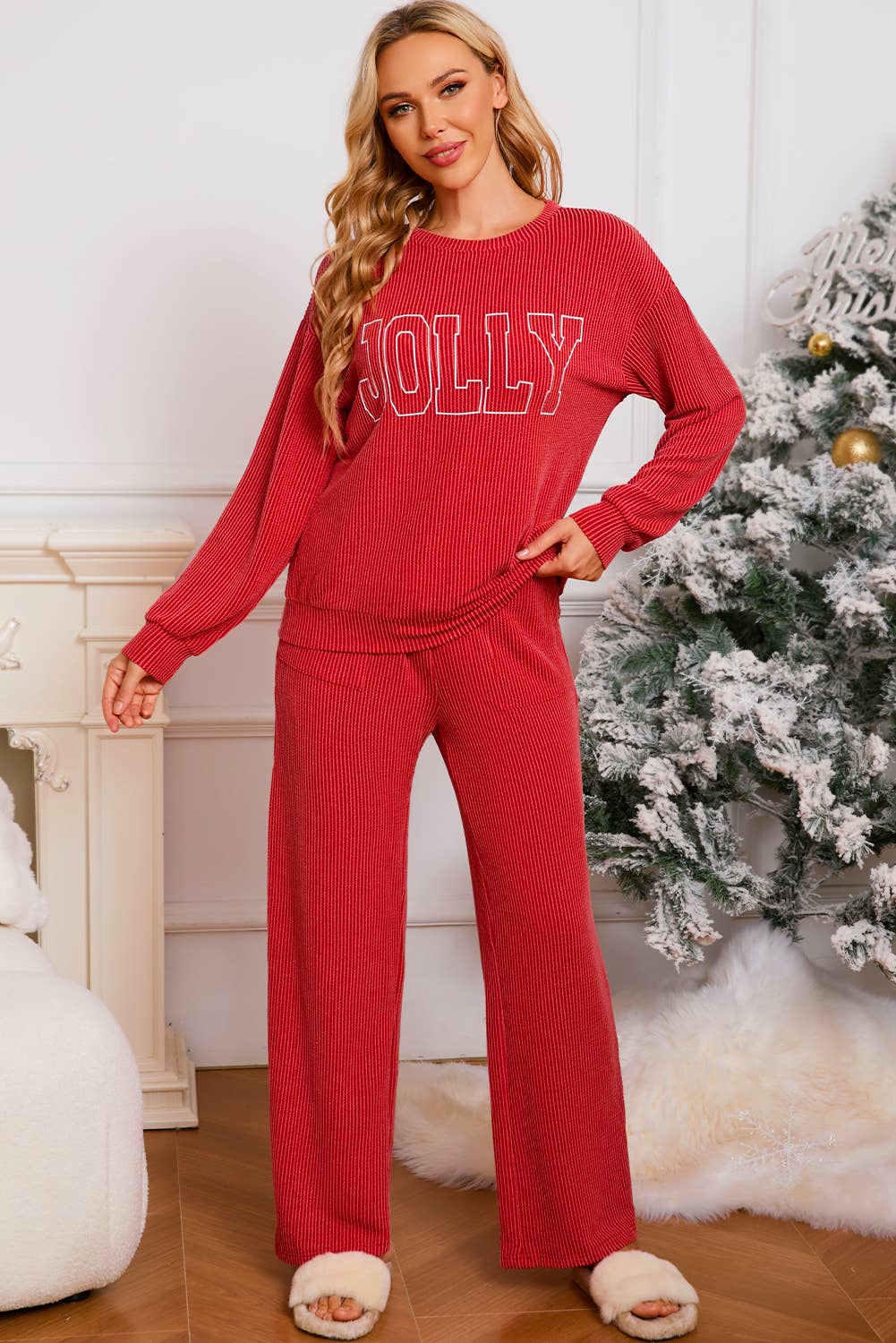 JOLLY Christmas Graphic Corded Pants Set