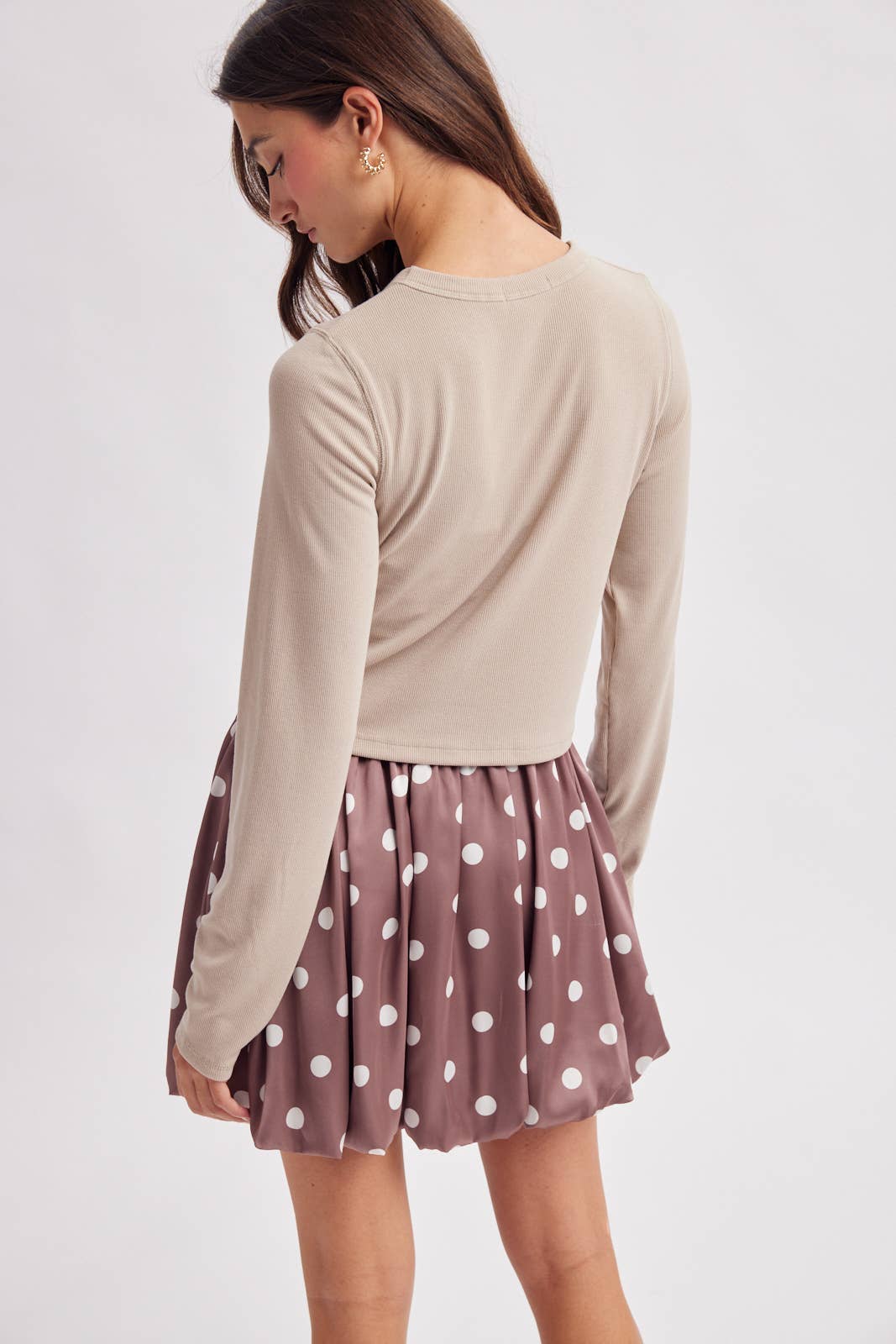 BASIC RIBBED LONG SLEEVE TOP / WL26-12635: BURGUNDY