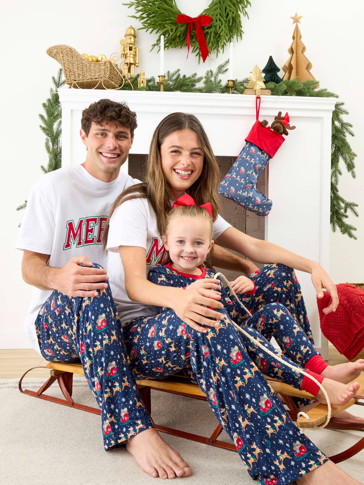SoftSnooze™ Kids Bamboo Viscose Blue Christmas Reindeer Sleigh Ride Long Sleeve Pajama Set