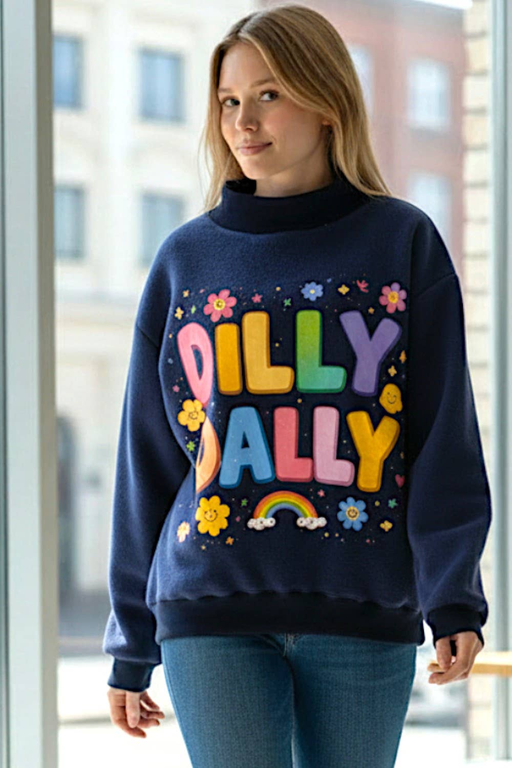 DILLYDALLY | Graphic Reversible Sweatshirt: Butter yellow