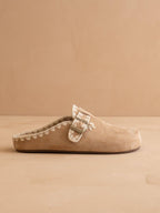 The Teri | Almond Tweed Buckle Fall Mule: ALMOND / 10