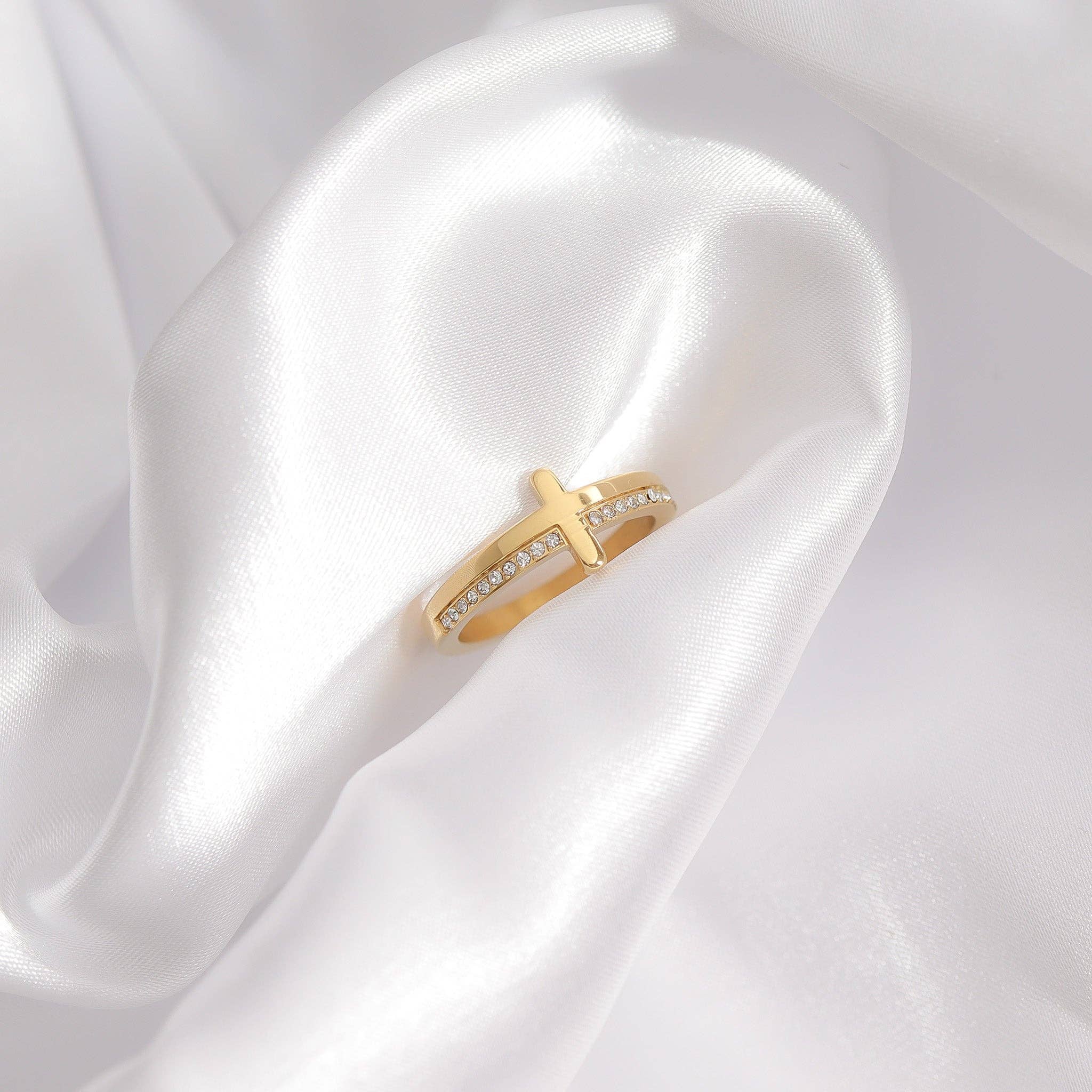 Engraved Bible Verse CZ Cross Ring: A117