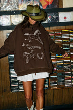 Reversible Horse Graphic Mock-Neck Sweatshirt: CHOCOLATE BROWN