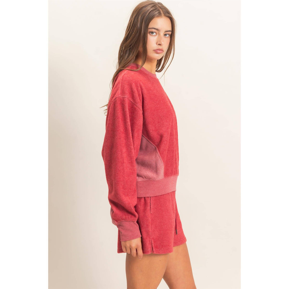Contrast Sweatshirt & Shorts Set: IVORY