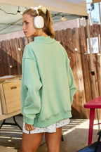 'DILLY DALLY' Mock Neck Sweatshirt: SAGE / L/XL