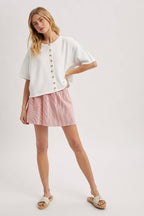 BUTTON-UP SWEATER KNIT TOP / taupe