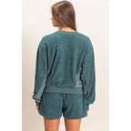Contrast Sweatshirt & Shorts Set: CHARCOAL