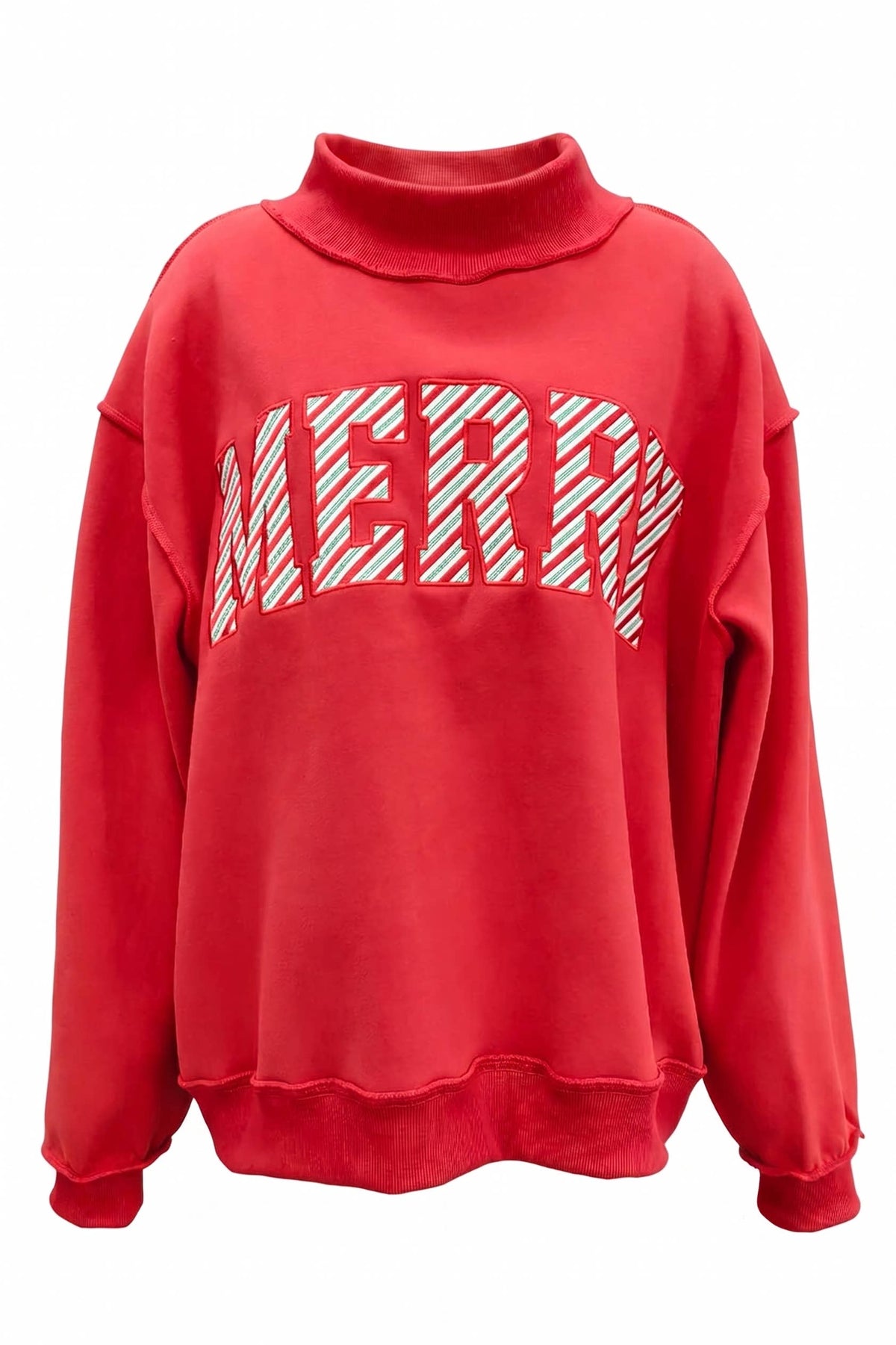 'MERRY' Embroidered Mock Neck Sweatshirt : MERRY