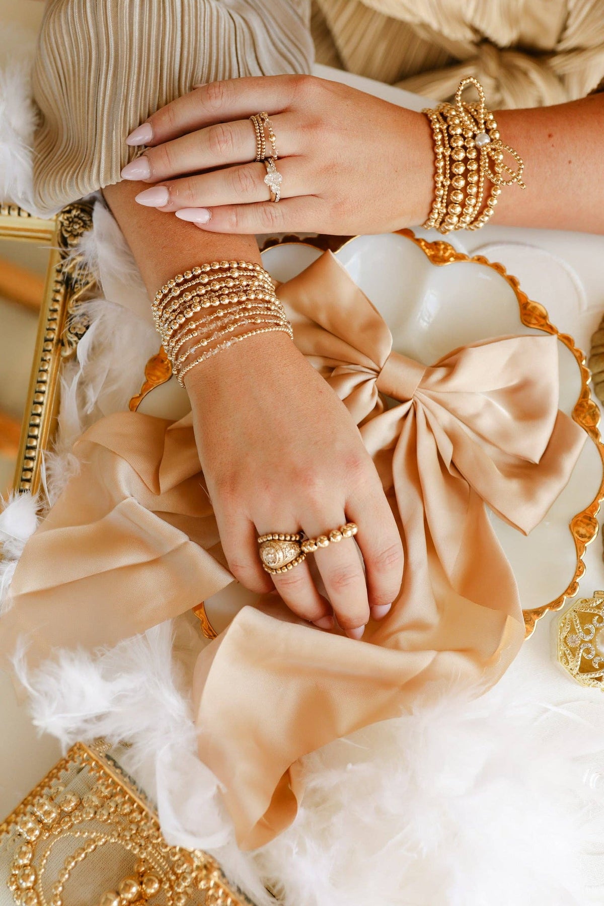 6MM Gold Beaded Ring - B39
