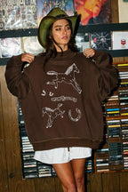 Reversible Horse Graphic Mock-Neck Sweatshirt: CHOCOLATE BROWN