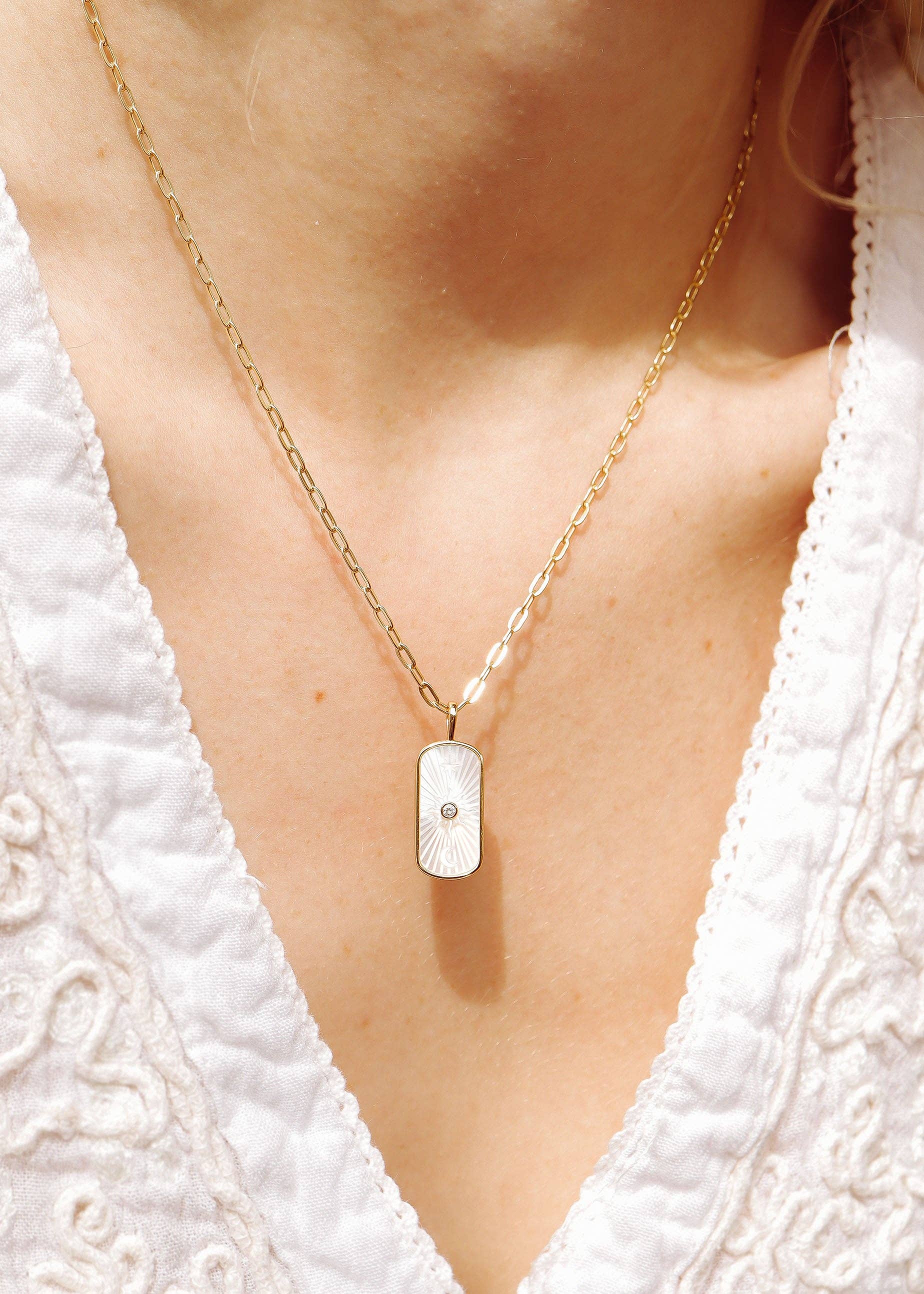 Mother of Pearl Paperclip Necklace - N97