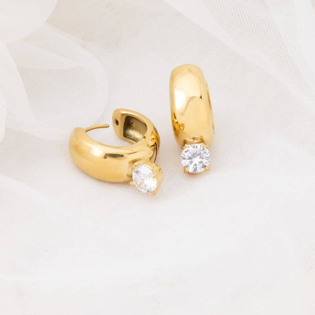 Diamond Chunky One Stone Earrings - E130