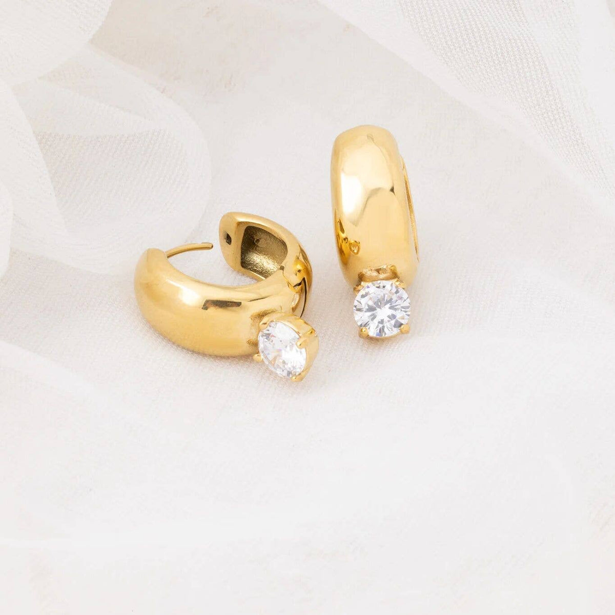 Diamond Chunky One Stone Earrings - E130