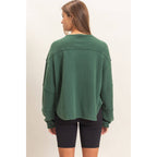 Mineral Wash Oversised Raw Edge Crew Neck Top: BLACK