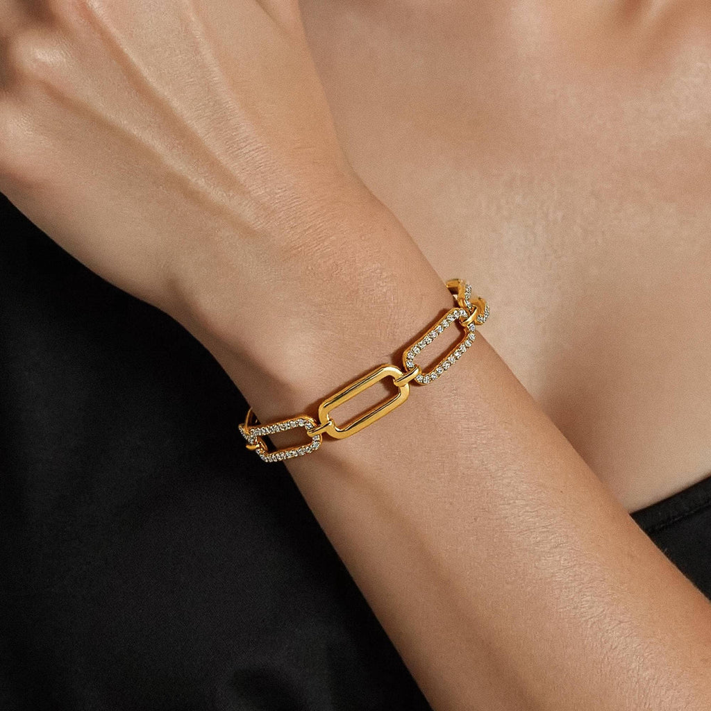 Paperclip Glam Rhinestone Chain Bracelet: S129