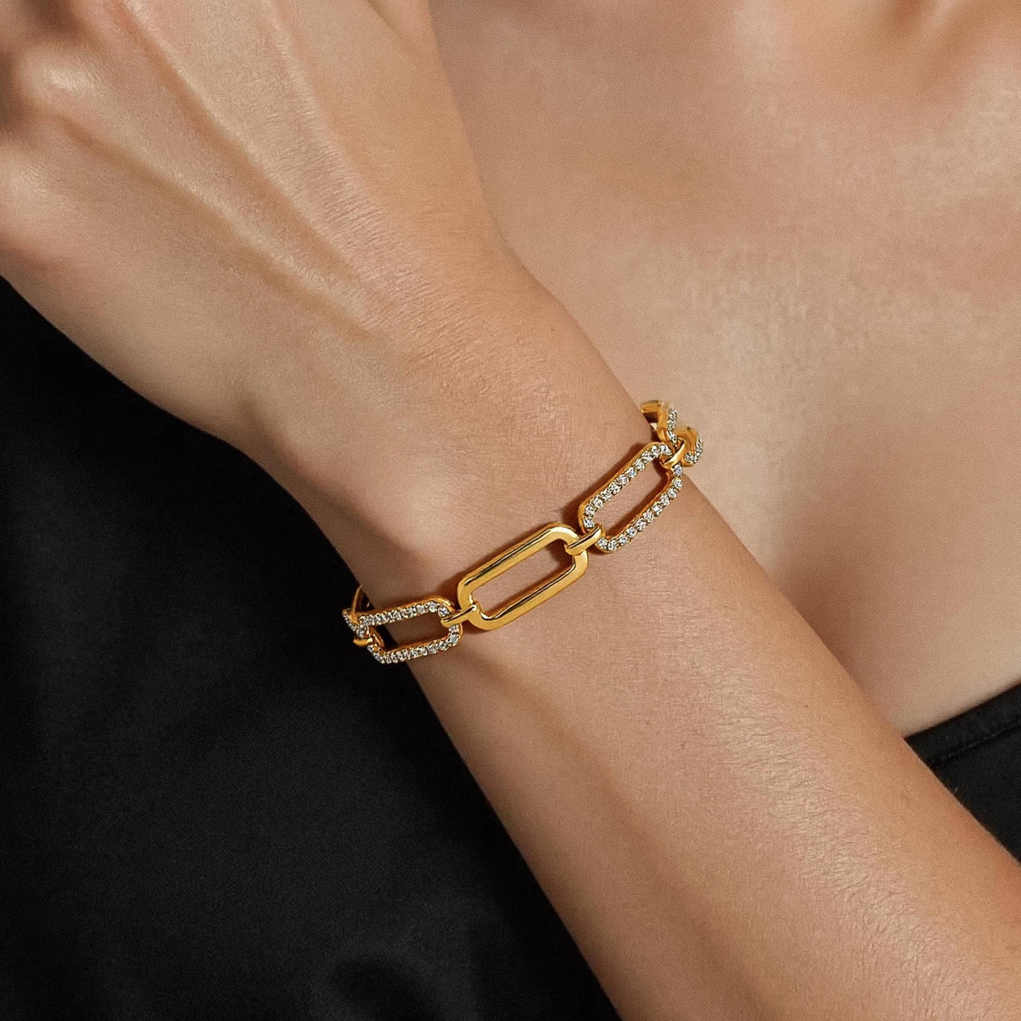 Paperclip Glam Rhinestone Chain Bracelet: S129