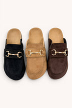 Suede Horsebit Moccasin Loafer Mule: BLACK