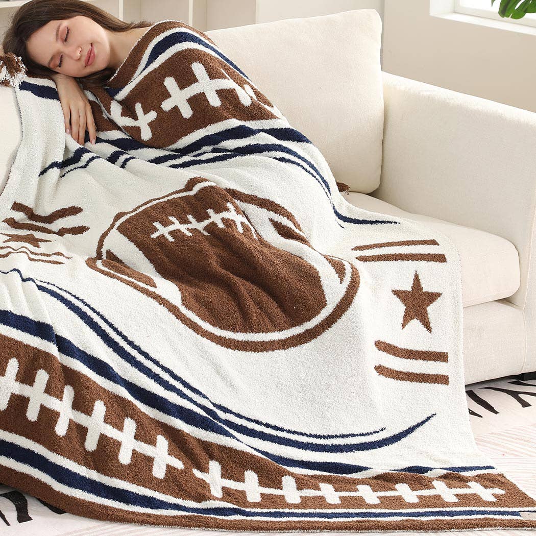 Football Pattern Throw Blanket with Tassels: FC3