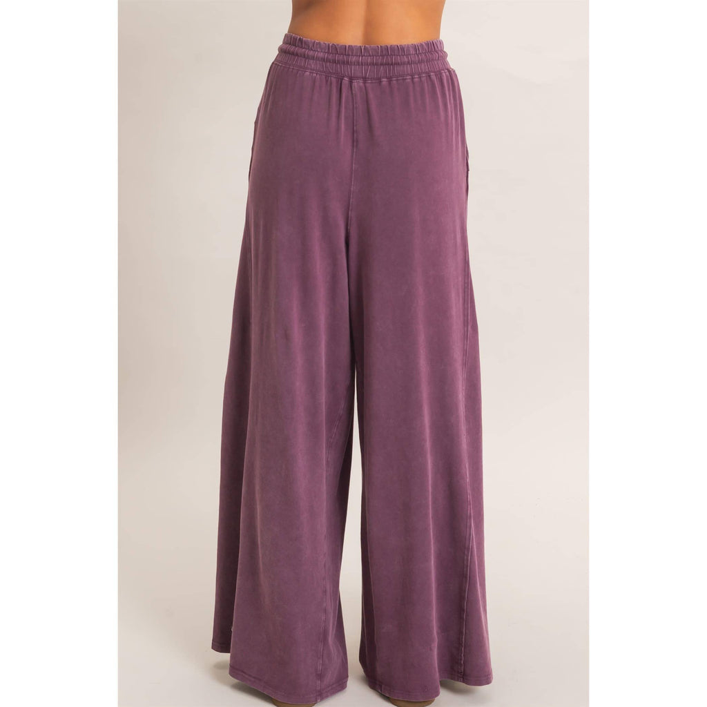 Wide Leg Mineral Wash Pants: BLACK