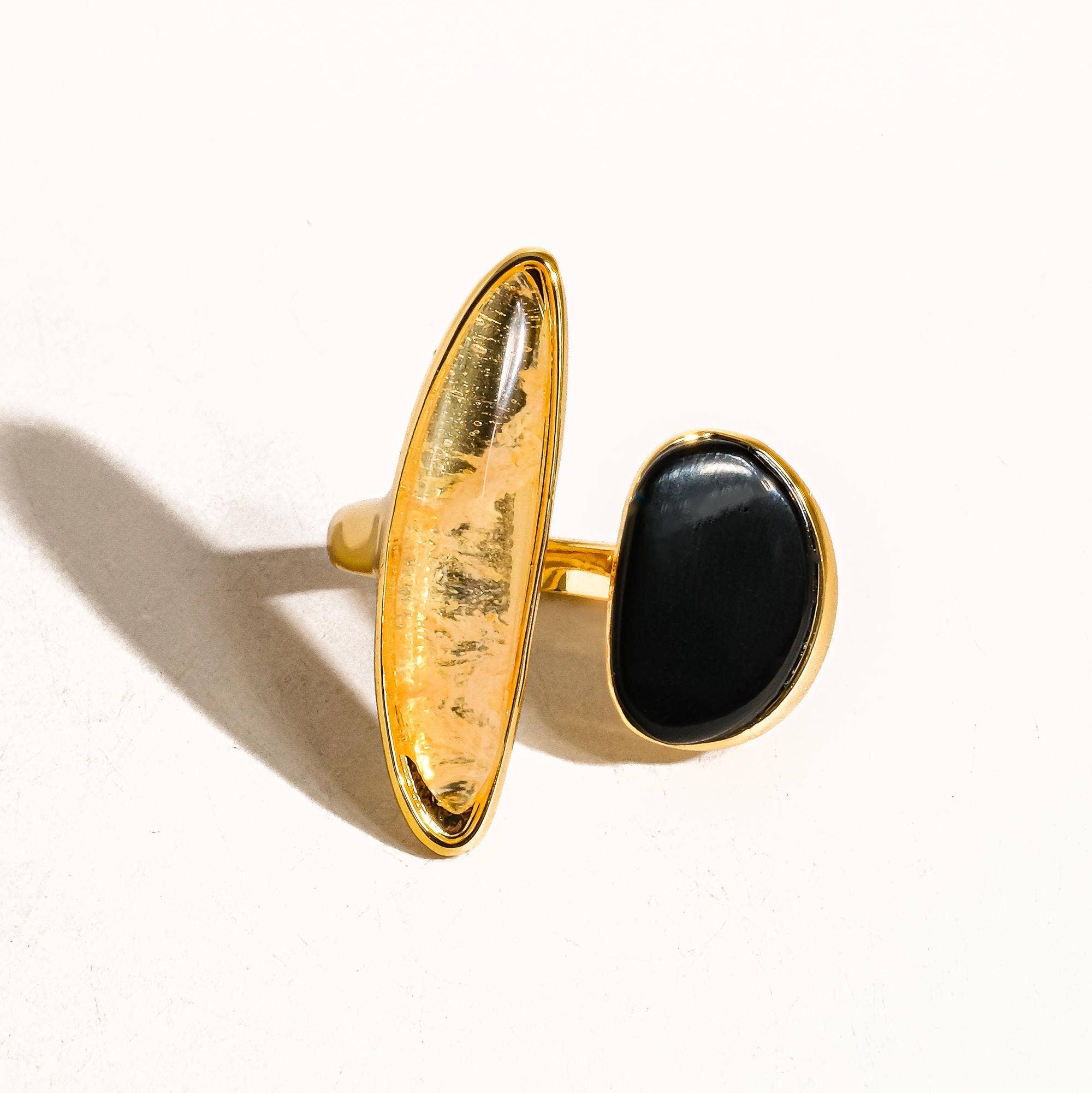 Vintage Black Agate Stone Ring - A48