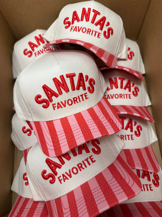 Santa's Favorite - Pink & Red Stripe Trucker Hat
