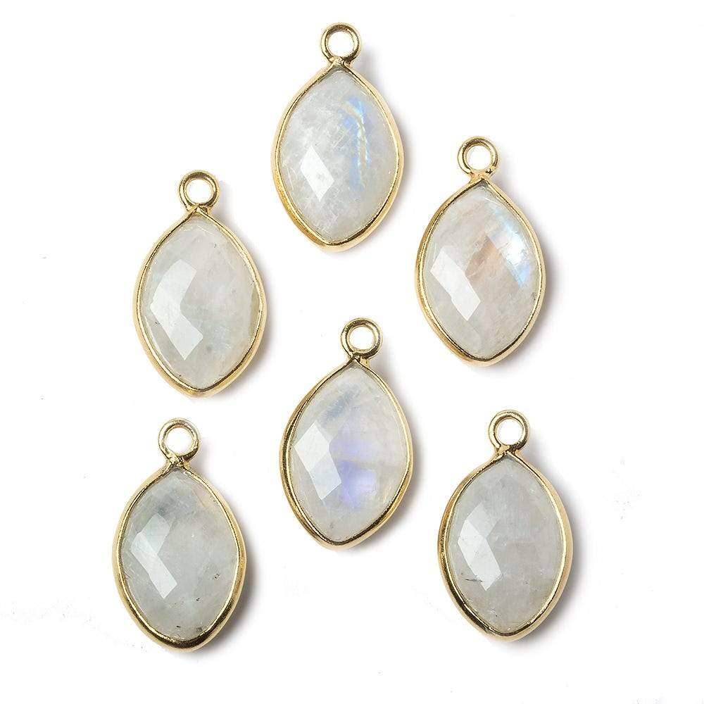 Vermeil Bezel Rainbow Moonstone faceted marquise Charm -C259