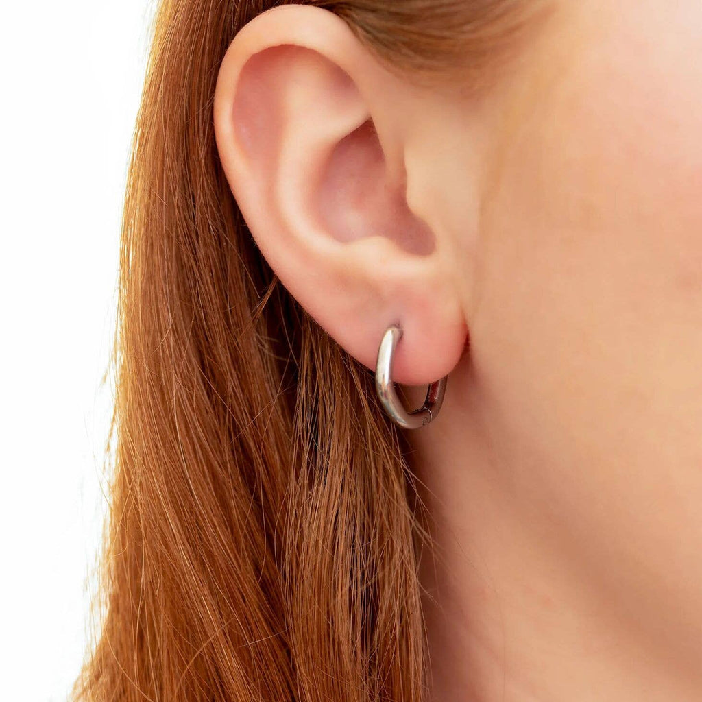 Silver Rounded Geometric Hoop Earrings - E124